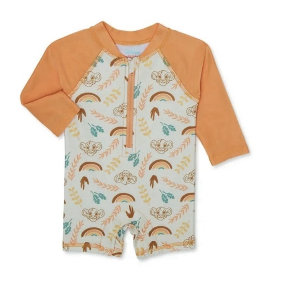 NWT Disney Infant 3-6M Boys Simba Lion King One‎ Piece Zip Rash Guard Swimsuit